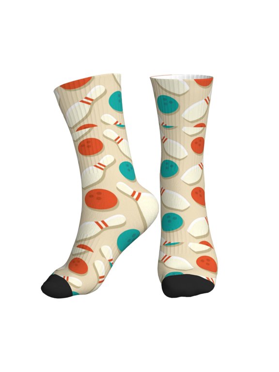 Crew Socks for Women Men Athletic - Vintage Bowling Soft Comfort Breathable Mid-Calf Sole Running Socks Womens Men
