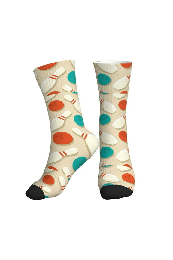 Crew Socks for Women Men Athletic - Vintage Bowling Soft Comfort Breathable Mid-Calf Sole Running Socks Womens Men