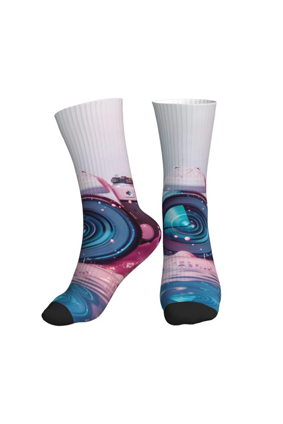 Crew Socks for Women Men Athletic - Vintage Camera Splash Art Soft Comfort Breathable Mid-Calf Sole Running Socks Womens Men