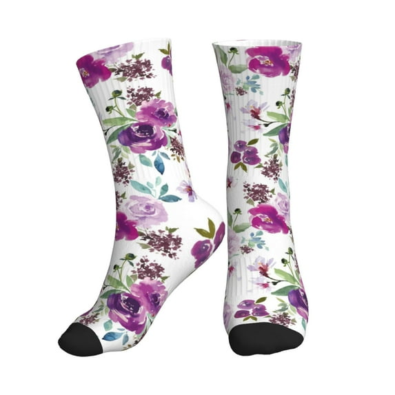 Crew Socks for Women Men Athletic - Violets Flowers Purple Soft Comfort Breathable Mid-Calf Sole Running Socks Womens Men