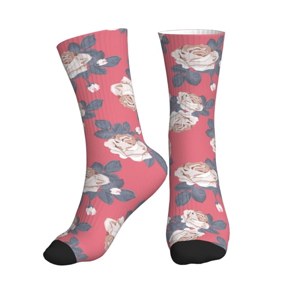 Crew Socks for Women Men Athletic - White Rose Flowers Soft Comfort Breathable Mid-Calf Sole Running Socks Womens Men
