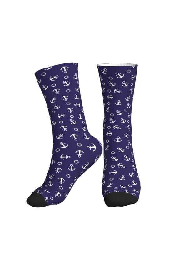 Crew Socks for Women Men Athletic - anchor lifebuoy Cute navyblue Soft Comfort Breathable Mid-Calf Sole Running Socks Womens Men