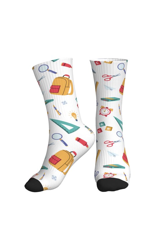 Crew Socks for Women Men Athletic - bag pencil ruler Soft Comfort Breathable Mid-Calf Sole Running Socks Womens Men