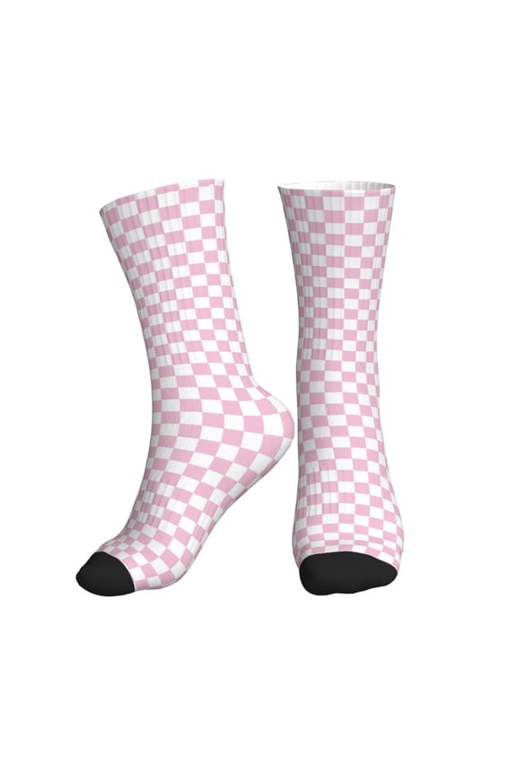 Crew Socks for Women Men Athletic - chessboard pink white cute Soft Comfort Breathable Mid-Calf Sole Running Socks Womens Men