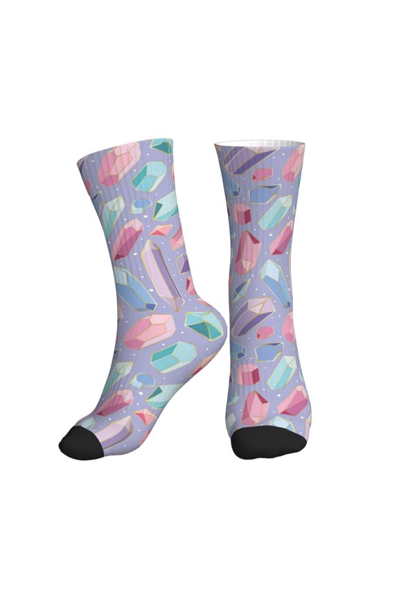 Crew Socks for Women Men Athletic - colored crystals Soft Comfort Breathable Mid-Calf Sole Running Socks Womens Men