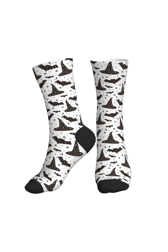 Crew Socks for Women Men Athletic - cute witch hat bat star Soft Comfort Breathable Mid-Calf Sole Running Socks Womens Men