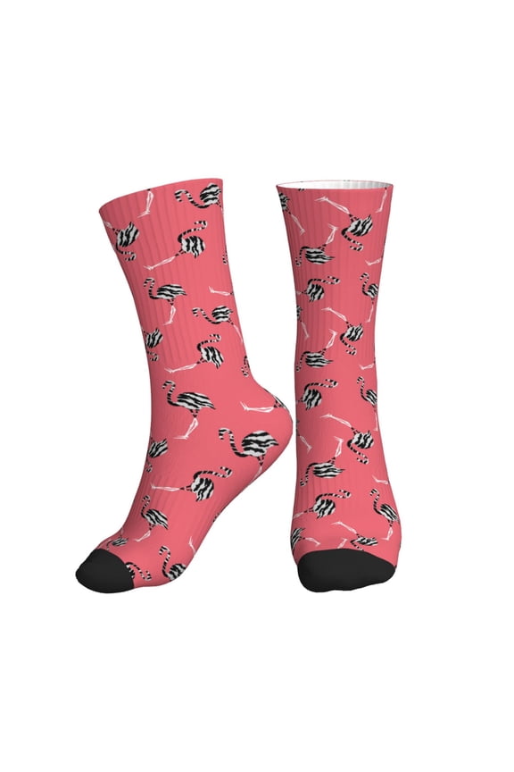 Crew Socks for Women Men Athletic - flamingo zebra print pink Soft Comfort Breathable Mid-Calf Sole Running Socks Womens Men