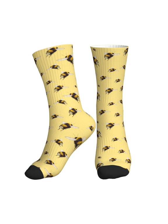 Crew Socks for Women Men Athletic - funny bumblebees yellow Soft Comfort Breathable Mid-Calf Sole Running Socks Womens Men