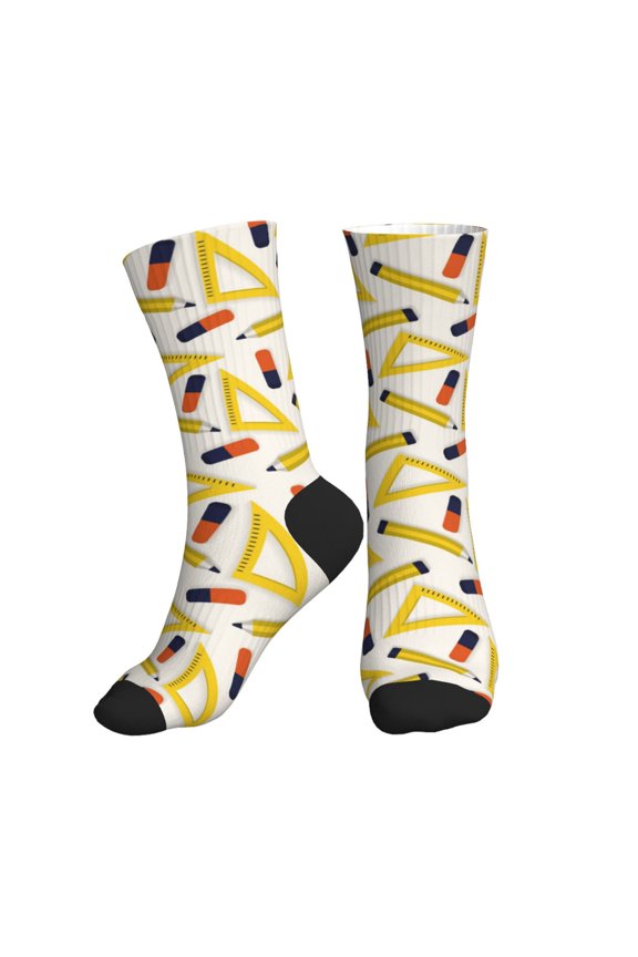 Crew Socks for Women Men Athletic - funny ruler pencil Print Soft Comfort Breathable Mid-Calf Sole Running Socks Womens Men