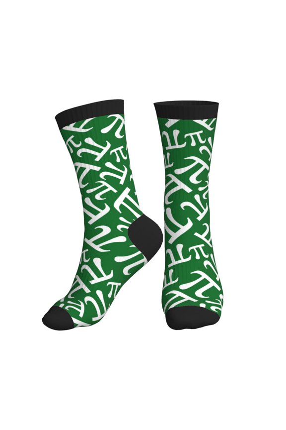 Crew Socks for Women Men Athletic - green pi Symbol Print Soft Comfort Breathable Mid-Calf Sole Running Socks Womens Men