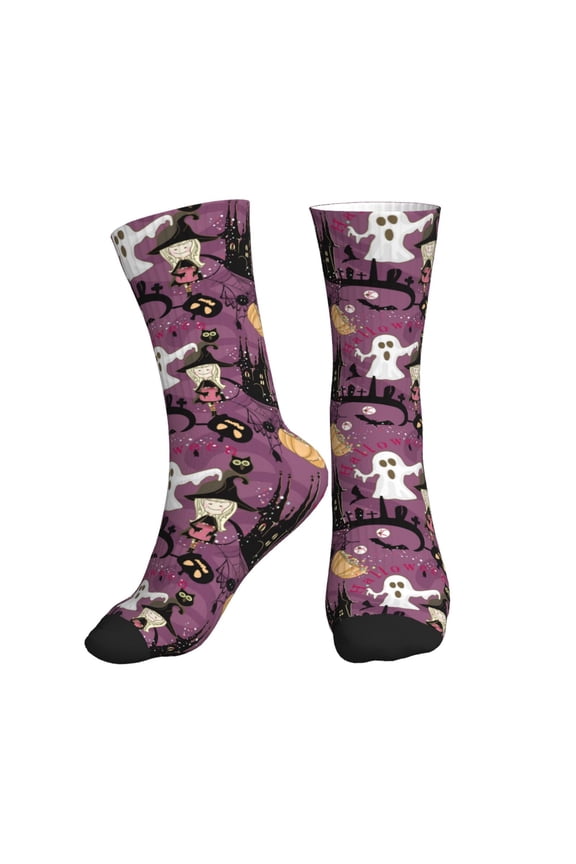 Crew Socks for Women Men Athletic - halloween witch cartoon Soft Comfort Breathable Mid-Calf Sole Running Socks Womens Men