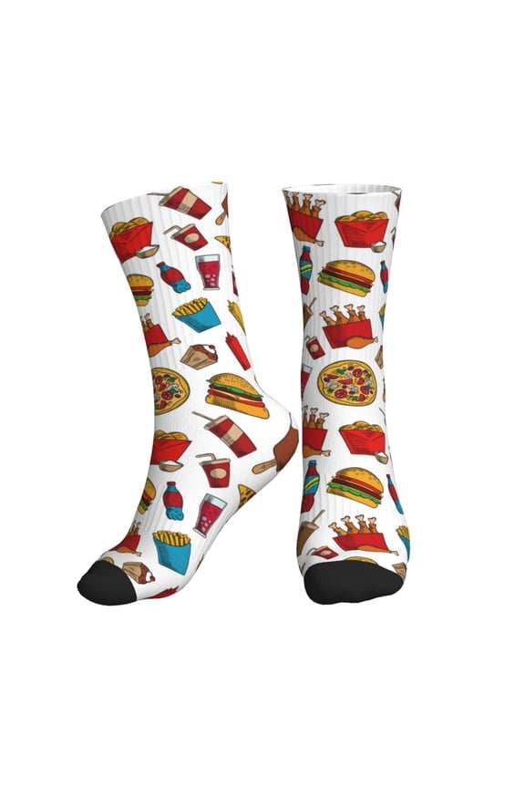 Crew Socks for Women Men Athletic - hot dog Pizza Soft Comfort Breathable Mid-Calf Sole Running Socks Womens Men