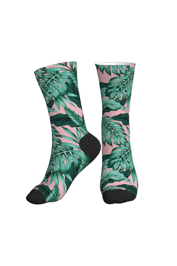 Crew Socks for Women Men Athletic - palm leaves_J Soft Comfort Breathable Mid-Calf Sole Running Socks Womens Men
