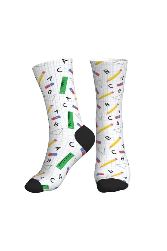 Crew Socks for Women Men Athletic - pencil ruler Soft Comfort Breathable Mid-Calf Sole Running Socks Womens Men