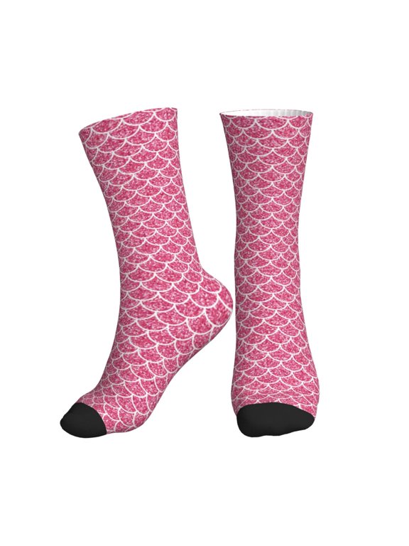 Crew Socks for Women Men Athletic - pink sequins Soft Comfort Breathable Mid-Calf Sole Running Socks Womens Men