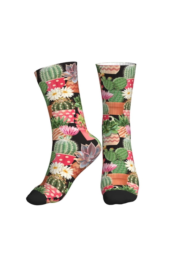 Crew Socks for Women Men Athletic - potted plant Cactus Soft Comfort Breathable Mid-Calf Sole Running Socks Womens Men