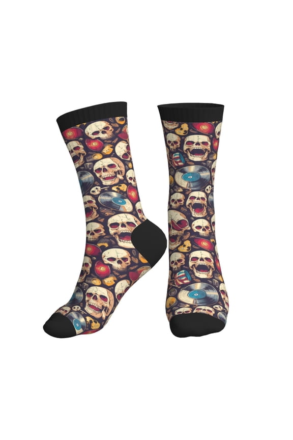 Crew Socks for Women Men Athletic - rock record music Skull Soft Comfort Breathable Mid-Calf Sole Running Socks Womens Men