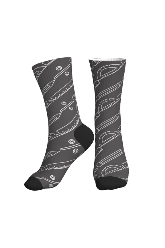 Crew Socks for Women Men Athletic - ruler pencil Math Print Soft Comfort Breathable Mid-Calf Sole Running Socks Womens Men