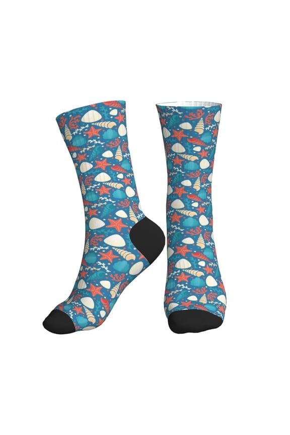 Crew Socks for Women Men Athletic - seashells weed starfish Soft Comfort Breathable Mid-Calf Sole Running Socks Womens Men