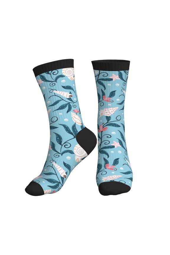 Crew Socks for Women Men Athletic - starfish seashells sea weed Soft Comfort Breathable Mid-Calf Sole Running Socks Womens Men
