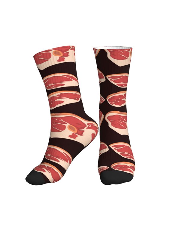 Crew Socks for Women Men Athletic - steak print B Soft Comfort Breathable Mid-Calf Sole Running Socks Womens Men