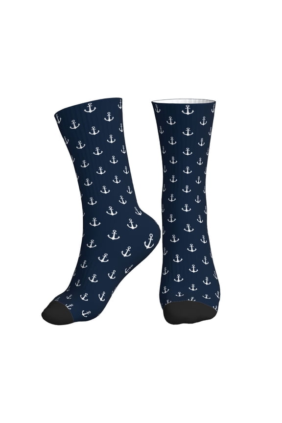 Crew Socks for Women Men Athletic - vintage anchor navyblue print Soft Comfort Breathable Mid-Calf Sole Running Socks Womens Men