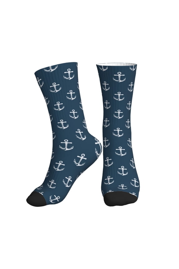 Crew Socks for Women Men Athletic - white Anchor navyblue vintage Soft Comfort Breathable Mid-Calf Sole Running Socks Womens Men