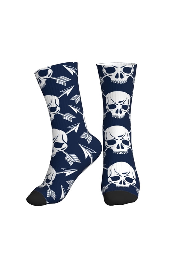 Crew Socks for Women Men Athletic - white arrow Skull Soft Comfort Breathable Mid-Calf Sole Running Socks Womens Men