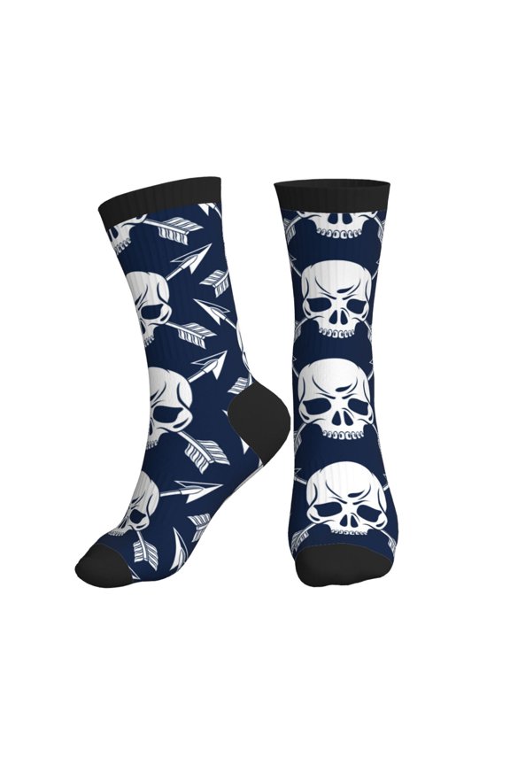 Crew Socks for Women Men Athletic - white arrow Skull Soft Comfort Breathable Mid-Calf Sole Running Socks Womens Men