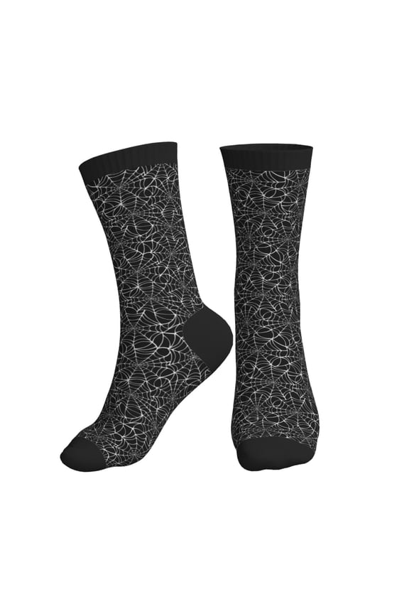 Crew Socks for Women Men Athletic - white spider web cobweb black Soft Comfort Breathable Mid-Calf Sole Running Socks Womens Men