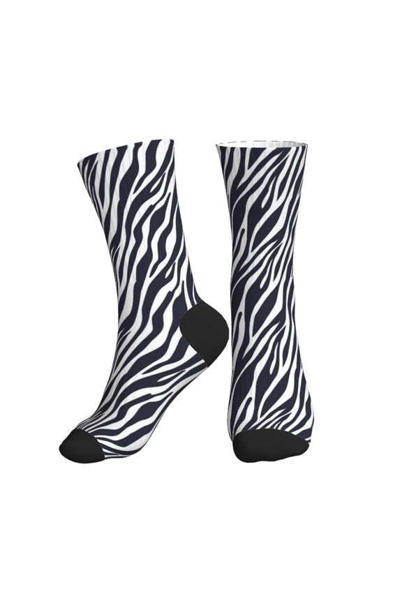 Crew Socks for Women Men Athletic - zebra print black white print Soft Comfort Breathable Mid-Calf Sole Running Socks Womens Men