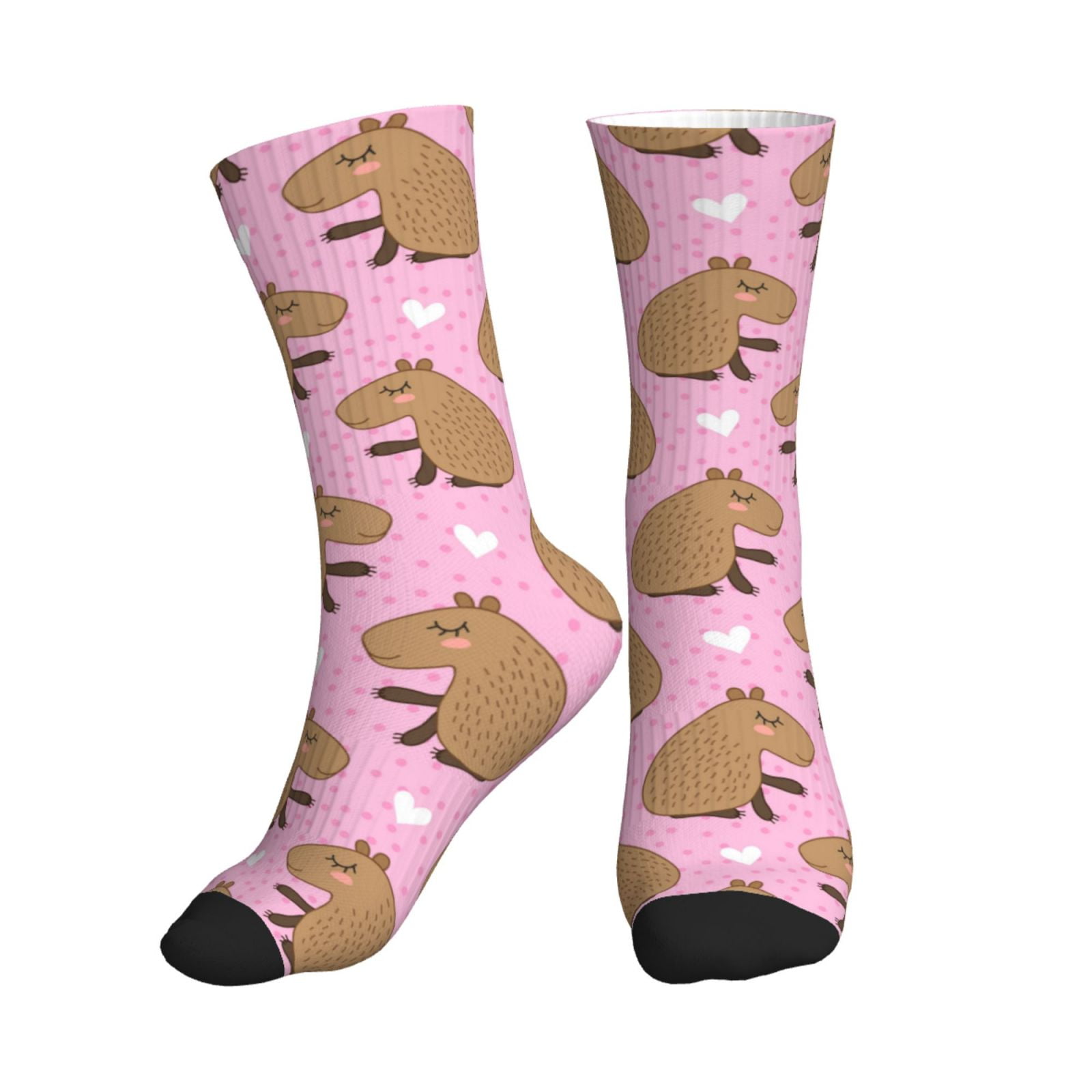 Crew Socks for Women Men, Capybara Print Pink Soft Moisture Soft