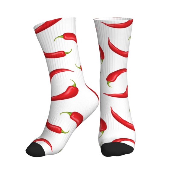 Crew Socks for Women Men, Chili Pepper  Moisture Running Athletic Football Striped Socks Cushion Tube Socks