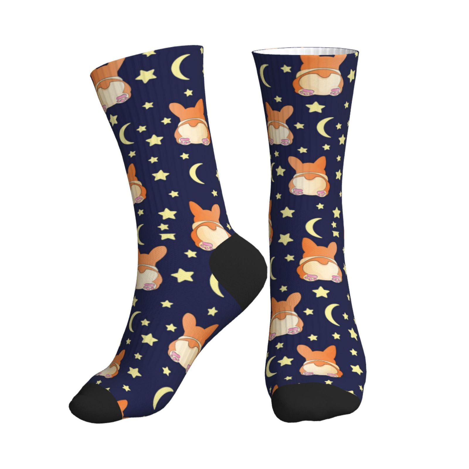 Crew Socks for Women Men, Cute Dog Funny Moon Stars Comfort
