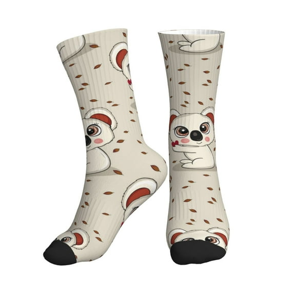 Crew Socks for Women Men, Cute Koala Off White Moisture Running Athletic Football Striped Socks Cushion Tube Socks