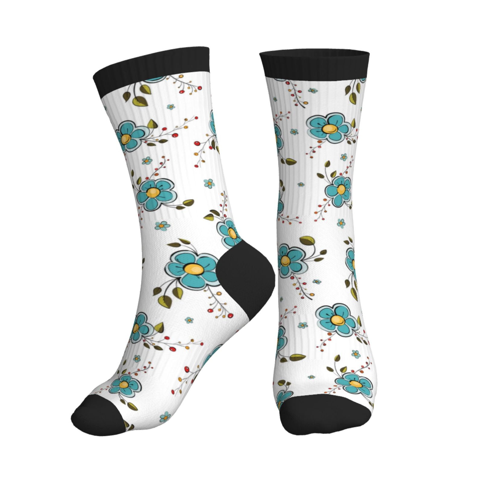 Crew Socks for Women Men, Flowers Blue Green Womens Mens Socks, Running
