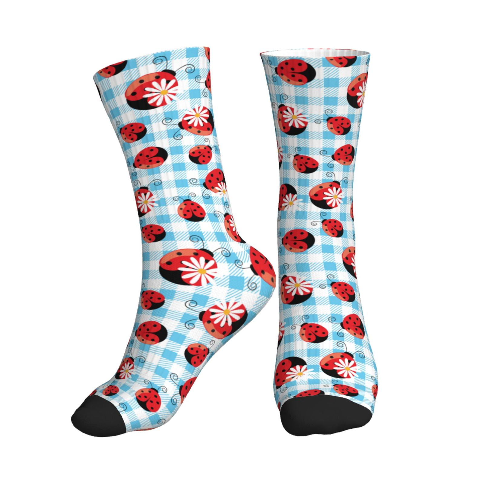 Crew Socks for Women Men, Flowers and Lady Bugs Soft Moisture Soft