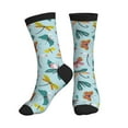 Crew Socks for Women Men, Yellow Green Dragonfly Butterfly Womens Mens