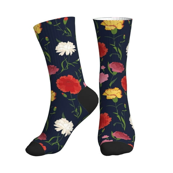 Crew Socks for Women Men, Yellow Pink Carnations Flowers  Moisture Running Athletic Football Striped Socks Cushion Tube Socks