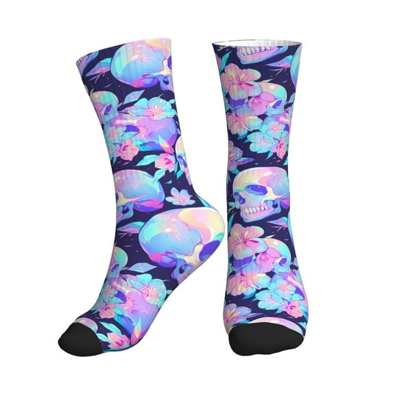 Crew Socks for Women Men, pinkk flower crystal Skull  Moisture Running Athletic Football Striped Socks Cushion Tube Socks