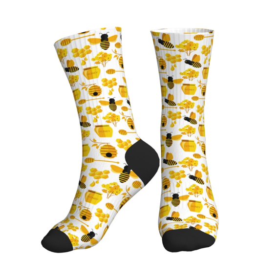 Crew Socks for Women Men, yellow bee honey cute Moisture Running Athletic Football Striped Socks Cushion Tube Socks
