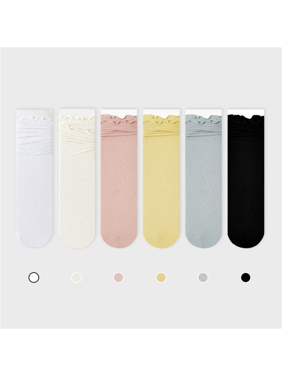 Crew Socks for Women Thigh High Socks Ruffle Socks (Uniform Size 6 Pairs)