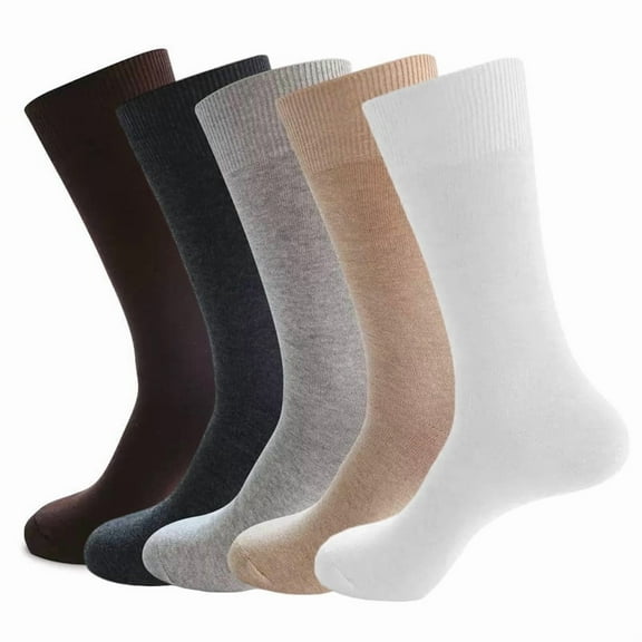 5 Pairs Men's Cotton Crew Socks - Moisture-Wicking Black Dress Socks, Anti-Odor & Breathable for Business/Casual, Size 8-13