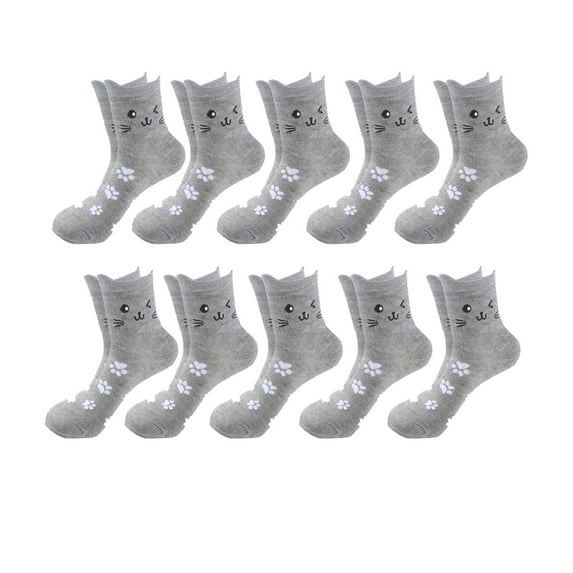 Crew Socks for Women Womens Crew Socks 10 Pack Kitty Print Breathable Cozy Warm Winter Solid Ankle Socks Gray Free Size