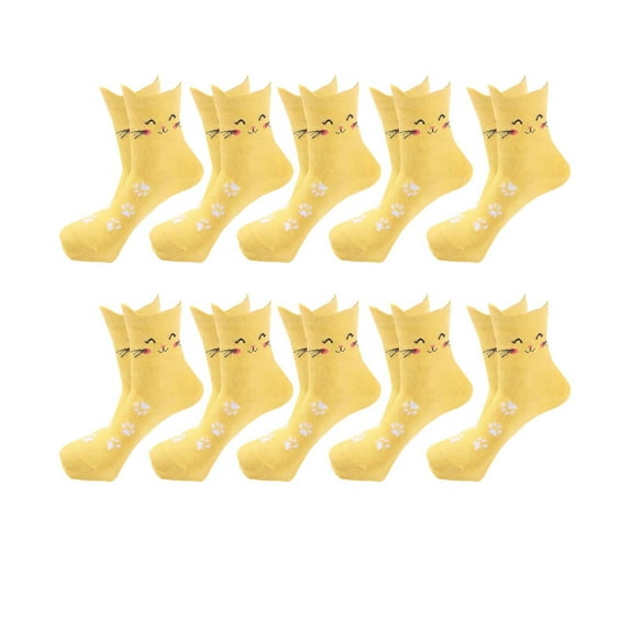 Crew Socks for Women Womens Crew Socks 10 Pack Kitty Print Breathable Cozy Warm Winter Solid Ankle Socks Yellow