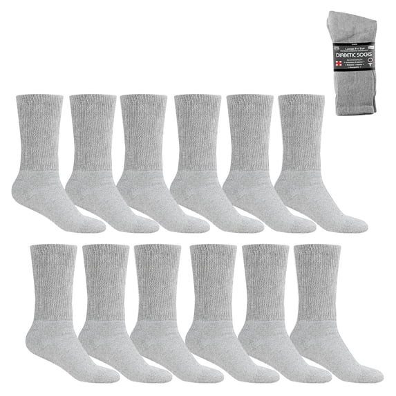 Crew Style, Gray Diabetic Socks, MEN Size 9-11, 1 dozen Pairs