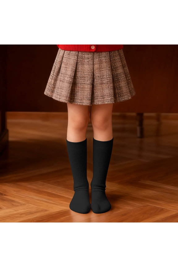 Crew Training Socks Boy Children's Mid-Calf Socks Fall/Winter Solid Color Long Tube Socks for Uniform Casual Long Socks for Boots Black One Size