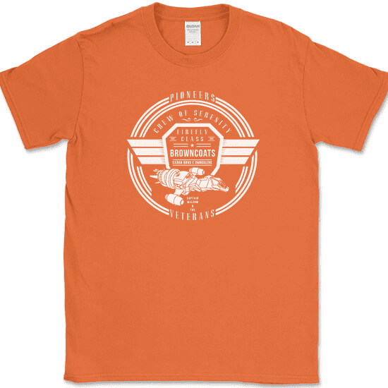 Crew of the Serenity T-Shirt Sci Fi FireFly TV Show Space Graphic Tee - Orange, 4XL