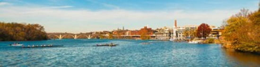Crew teams in their sculls on the Potomac River at Old Georgetown Waterfront Washington DC USA Canvas Art - Panoramic Images (40 x 10)
