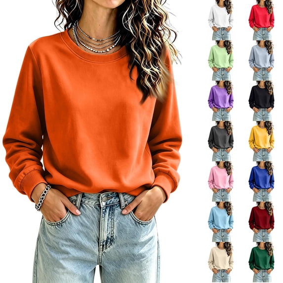 CrewNeck Sweatshirts Long Sleeve Shirts Tops for Women Fall Clothes | Loose Fit, Casual Basic Pullover